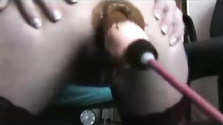 Pooping on a dildo machine fuck
