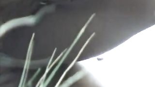 Blonde babe shitting in nature