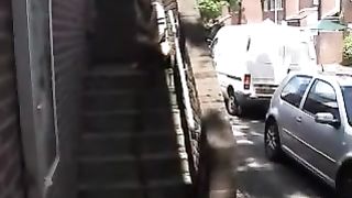 Blonde Czech babe peeing on front porch