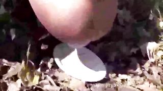 Sexy brunette pooping in the woods