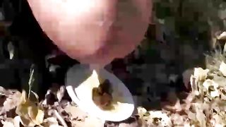 Sexy brunette pooping in the woods