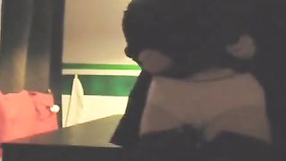 Step daughter pooping on a black table