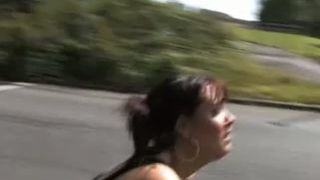 Busty babe went to pee in public