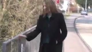 Rich blonde babe peeing in public