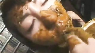 Japanese teen eating poop from a white plate