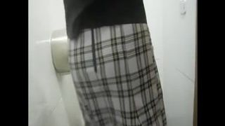 Half naked teen pooping