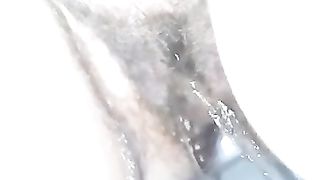 Hairy wife shitting in toilet