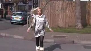 British blonde peeing in a public place