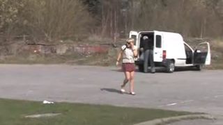 Blonde babe peeing in public