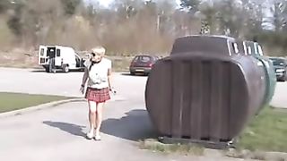 Blonde babe peeing in public