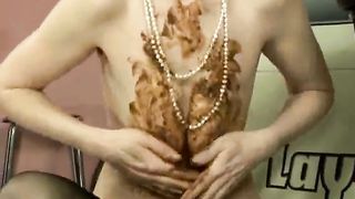 Granny smearing poop on her saggy tits