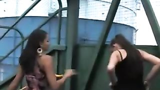 Hot babe with glasses peeing outdoor