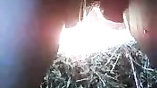 Fat woman peeing outdoor