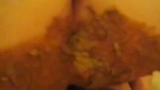 Horny wife smears poop on her tits while riding