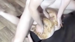 Kinky amateur couple masturbating with poop