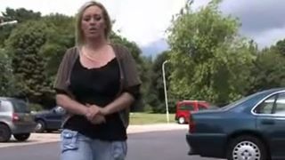 Cool blonde peeing behind a dumpster