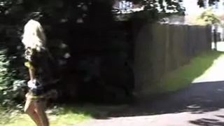 Blonde American milf peeing outdoor