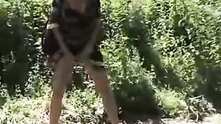 Blonde American milf peeing outdoor
