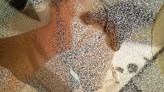 Milf wearing black lingerie while pooping