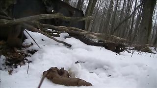 Fat wife shitting in  snow