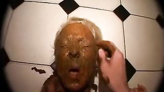 Blonde girlfriend eating poop