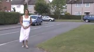 Horny milf peeing on doorsteps