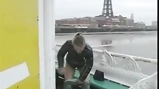 Hooligan girl peeing in the streets