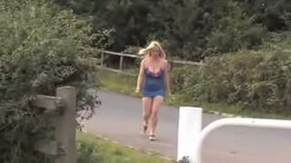Milf with big tits peeing outdoor