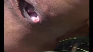 Shaved teen girl shitting on the grass