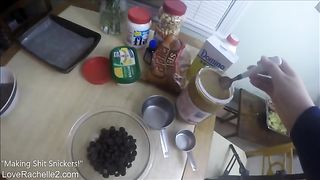 Sexy girl cooking with poop