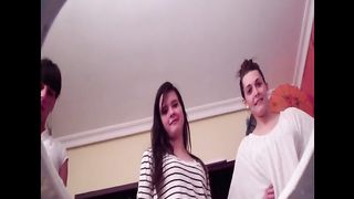 Filthy European whores suck several hard dicks and drink fresh 