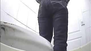 Pooping and peeing in a dirty public bathroom