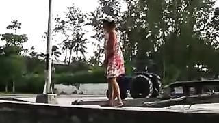 Blonde babe peeing in public