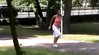 Curly hair peeing outdoor