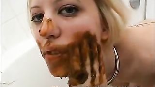Emo blonde smear shit on her tits