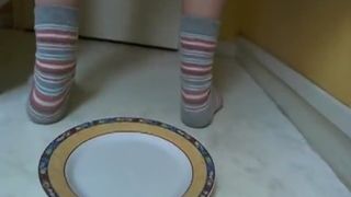 Pulled panties aside to poop on a plate
