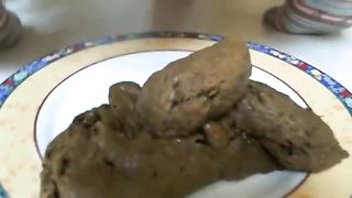 Pulled panties aside to poop on a plate