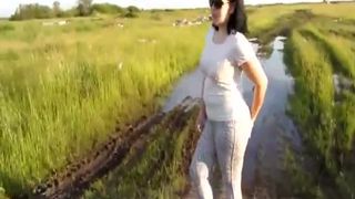 Milf wiping her ass after pooping outdoor