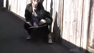 Busty blonde British milf peeing outdoor