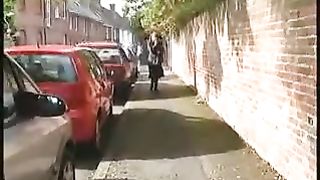 Wearing leather black boots while peeing