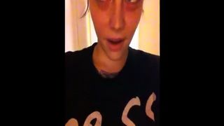 Tattooed girl shitting over toilet