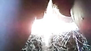 Fat girl peeing on a field