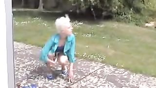 Emo blonde girl peeing in public