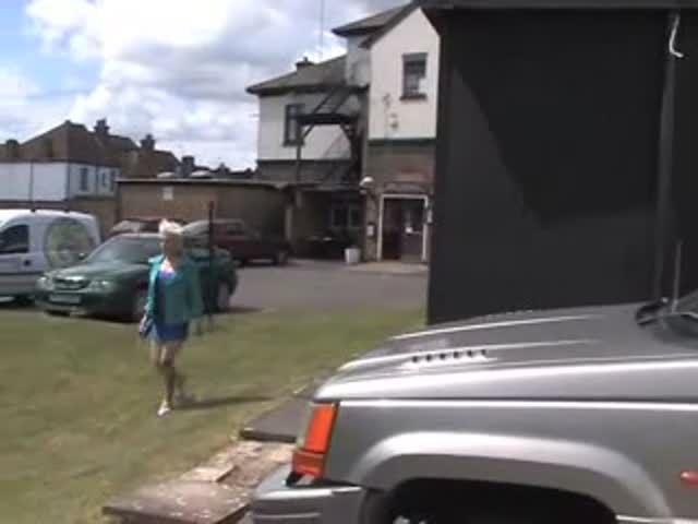 Emo blonde girl peeing in public