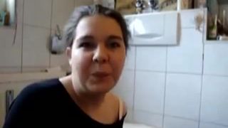 Washed toilet after she finished pooping