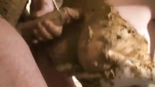 Blonde wife smears shit on her tits during head