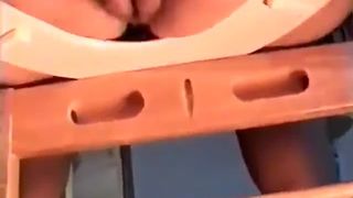 Hot wife shitting on wooden toilet