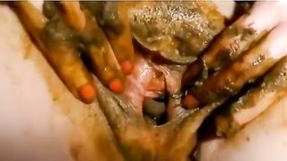 Blonde hottie filled her panties with poop