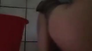 Bubble butt girl shitting in public bathroom