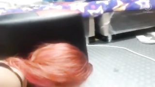 Redhead teen puked on bedroom floor